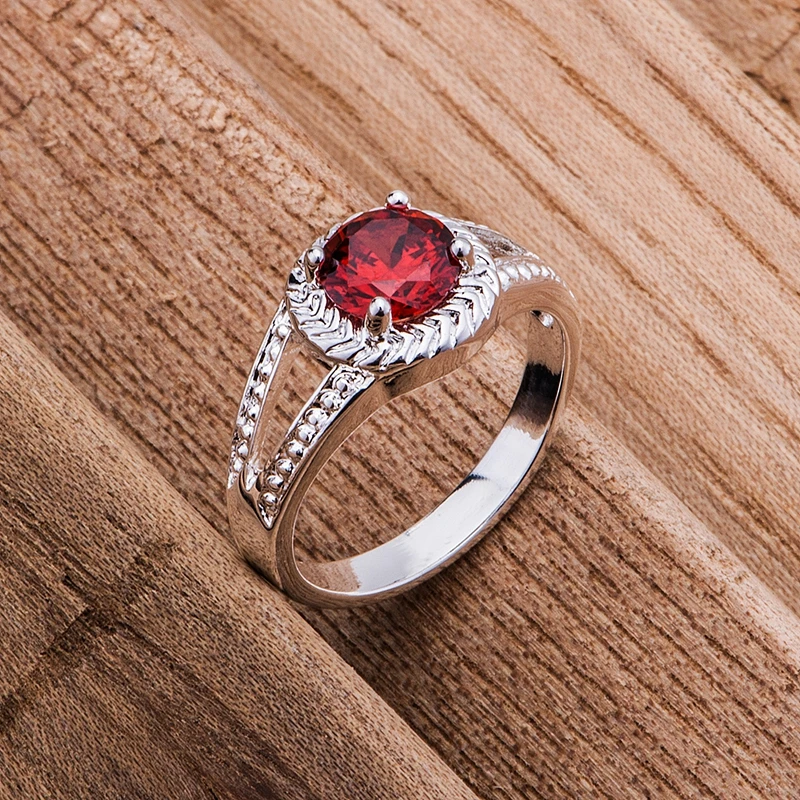 okrugli crveni kamen u rasutom stanju посеребренное prsten 925 Modni nakit Srebro Prsten XBQMMGKD
