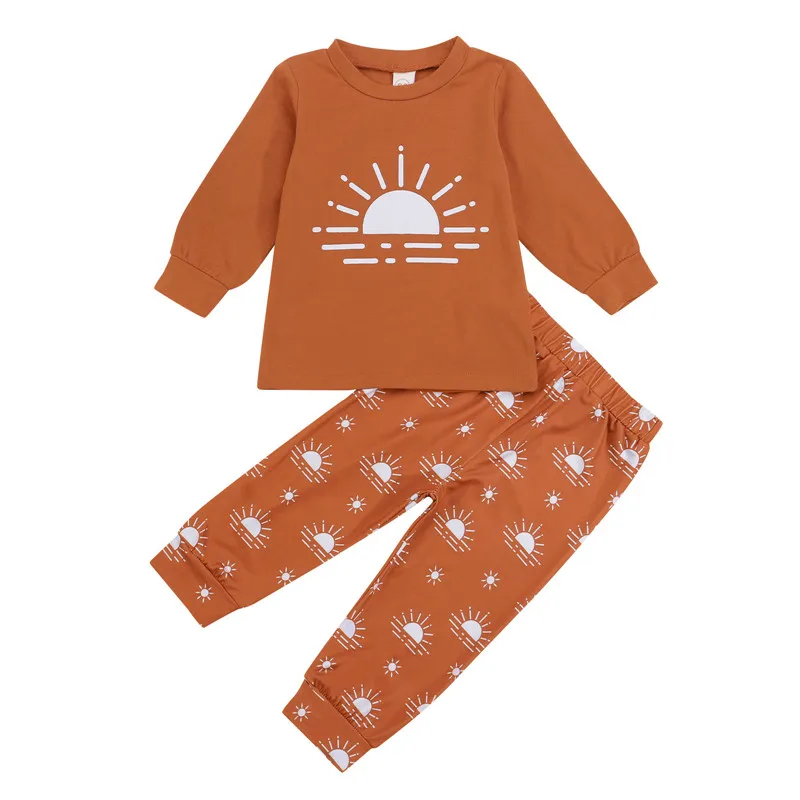 Jesensko-proljetna odjeća za djecu, Pulover dugih rukava i po cijeloj površini Sunca, Majice i Hlače, Casual Moda Пижама, Komplet Odjeće Za dječake i Djevojčice