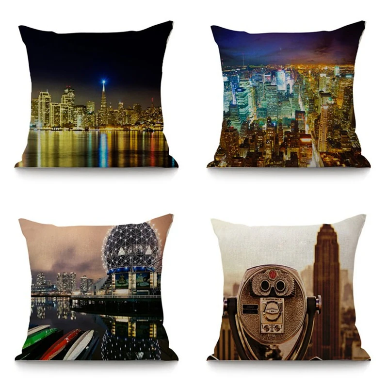 Moderni urbani noćni pogled sa slike принта lanena jastuk za kauč home dekor dekoracija hotela ukrasni jastuk 45x45 cm