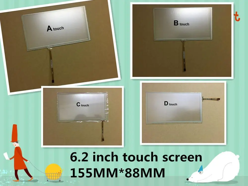 Novi 6,2-inčni 4-žični osjetljiv zaslon osjetljiv na dodir HSD062IDW1 -A00 A01 A02 auto DVD-navigacijski zaslon 155*88 155 mm * 88 mm