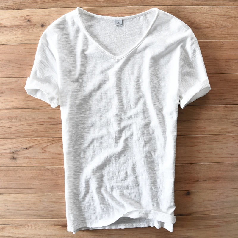 8910 Italië Style Fashion Korte Mouwen Katoenen Mannen T-shirt Toevallige V-hals Wit T-shirt Voor Mannen Merk Kleding Heren