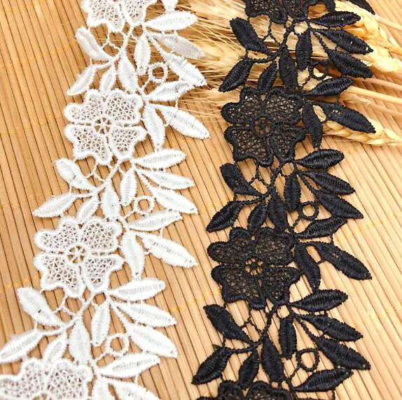 Širina 1 metra: 5,8 cm, Poliester Svila čipka Lolita cvjetne čipke je tkanina s uzorkom Ruža u obliku lišća Uređenje svadbena haljina (SS-2110)
