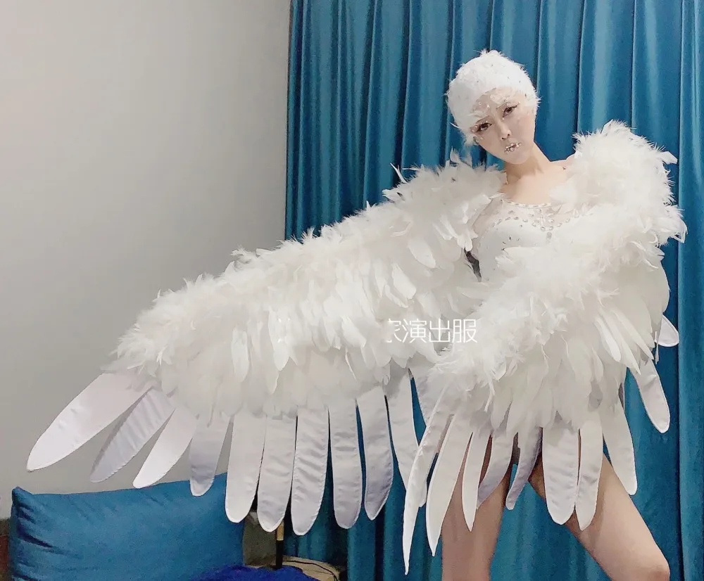 Atmosferski odijelo s krilima od bijelog perja ženski kostim Gogo Ds party show bar scenski kostim za noćnog kluba večernji ples odijevanje