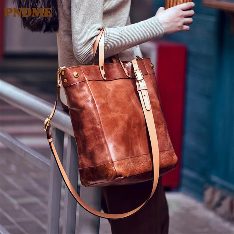 PNDME luksuzna modna ženska torba-тоут od prave kože, svakodnevni vintage kvalitetna ženska torba od prave bičevati, ulica torba za ručni zglob