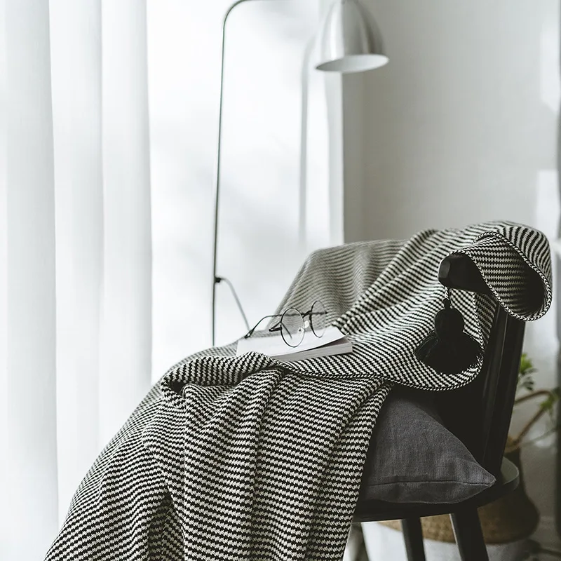 130X160 cm Novo Вязаное geometrijski Deka, pokrivač za spavanje, pamučno mekani ručnik, presvlaku za kauč u crnu traku, ljetno kućna upotreba, prodaja na veliko FG815