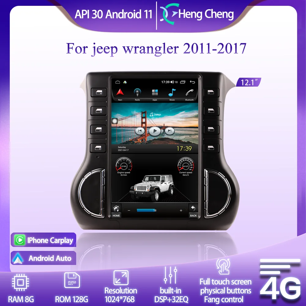 12,1 Inča za Jeep Wrangler 2011-2017 Pametan Media Player Radio GPS Tesla Stil 4G Navigacija CarPlay Android 11