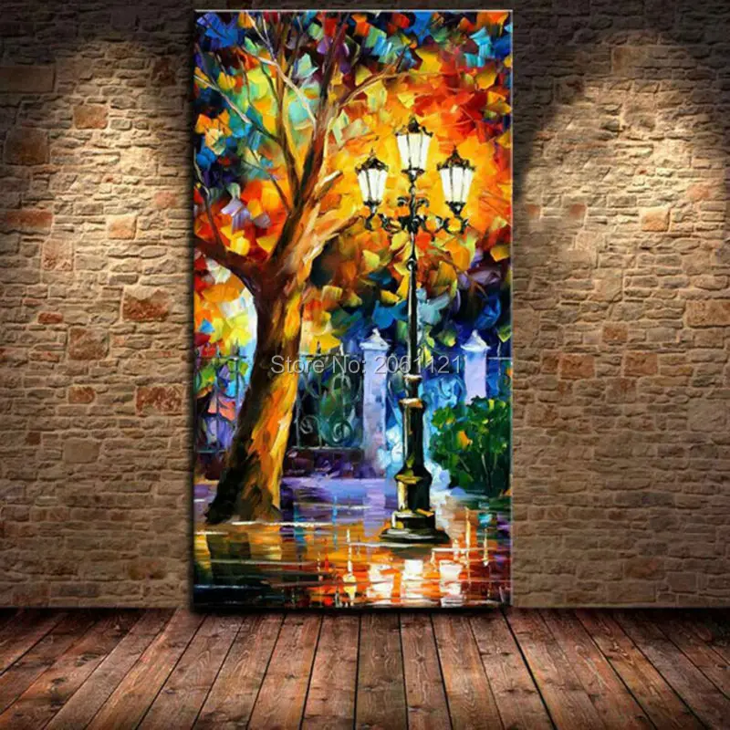 sažetak živ noćni krajolik platnu zid umjetnost Drvo i rasvjetne stupove мастихин ulje na platnu ulica cornor krajolik slika