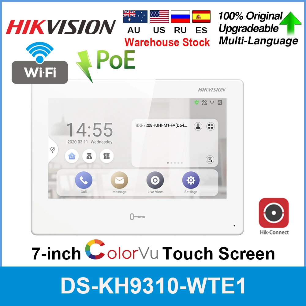 Originalni Hikvision POE WIFI Monitor video interfon 7-inčni TFT Ekran DS-KH9310-WTE1 Bežični Višenamjenski Interna postaja PROGRAM