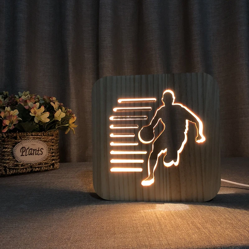 Drveni Sportski 3D noćno svjetlo DIY Privatna Lampa Košarkaški Lampe Prijatelji rođendanski Poklon Trofej