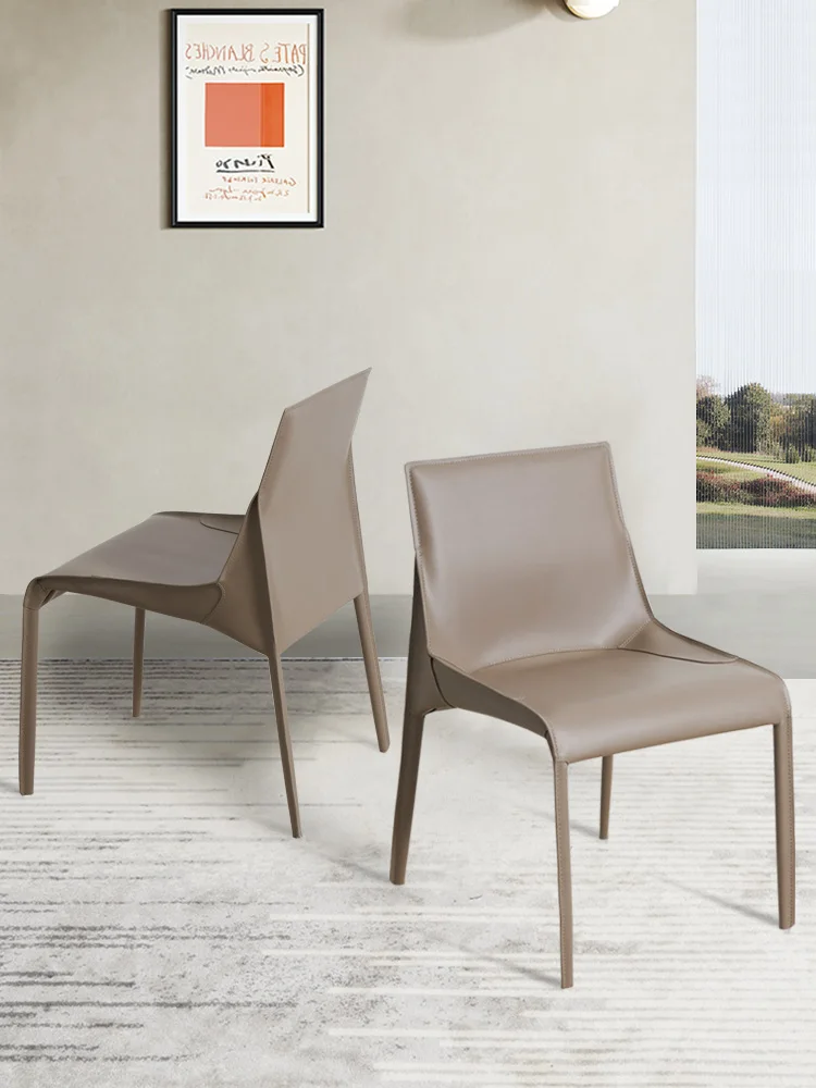 Minimalistički blagovaona stolice od kože s sedlo, Moderan, luksuzni stolica visoke klase s jednostavnim naslonom, stol i stolice