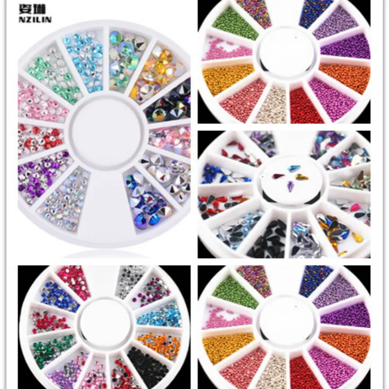 1 kom., prodaj 1 kutiju boja fino blještavo okruglih neil-артов flush ukrasa za nokte, manikura/pribor s dijamantima.