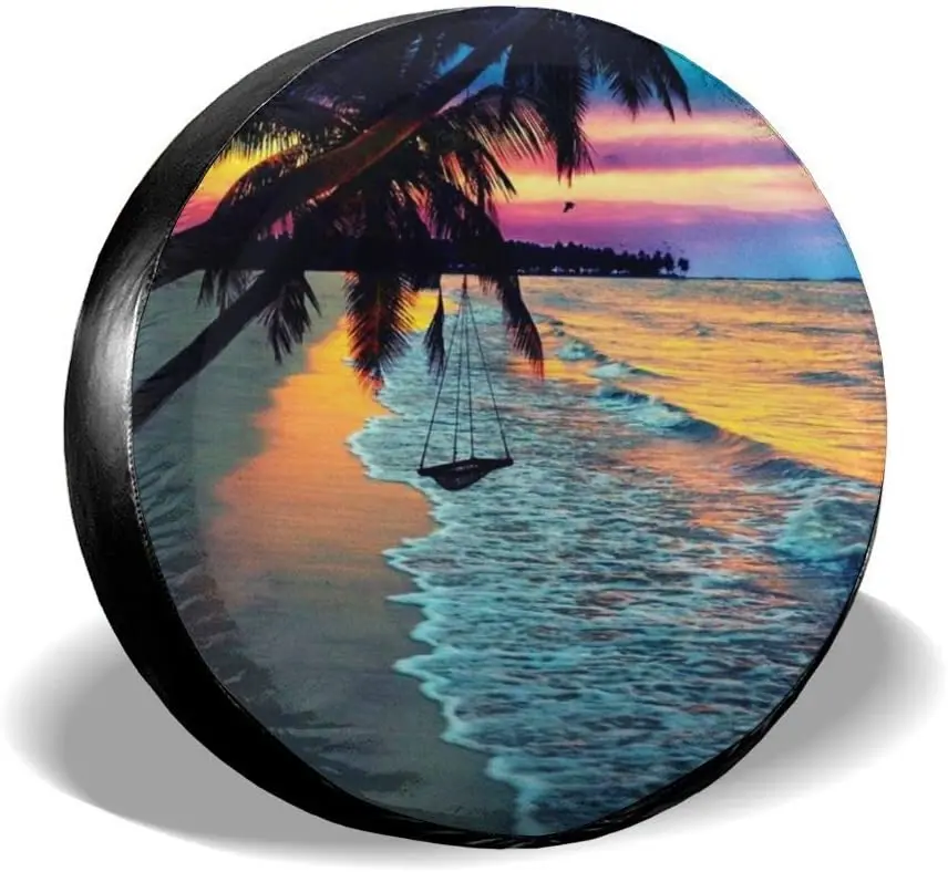 Kokos Plaža Sunset Viseća Zamjena Guma Poklopac Vodootporan UV Sunčane Navlake za Kotače Pogodno za Prikolice, RV, suv 17 Inča