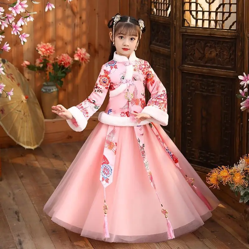 Zimske haljine u orijentalnom stilu za djevojčice Hanfu, kineski-Tradicionalni чонсам, Dječji kostim Vile Tang, ogrtači za Kupanje, satiny vjenčanje ципао