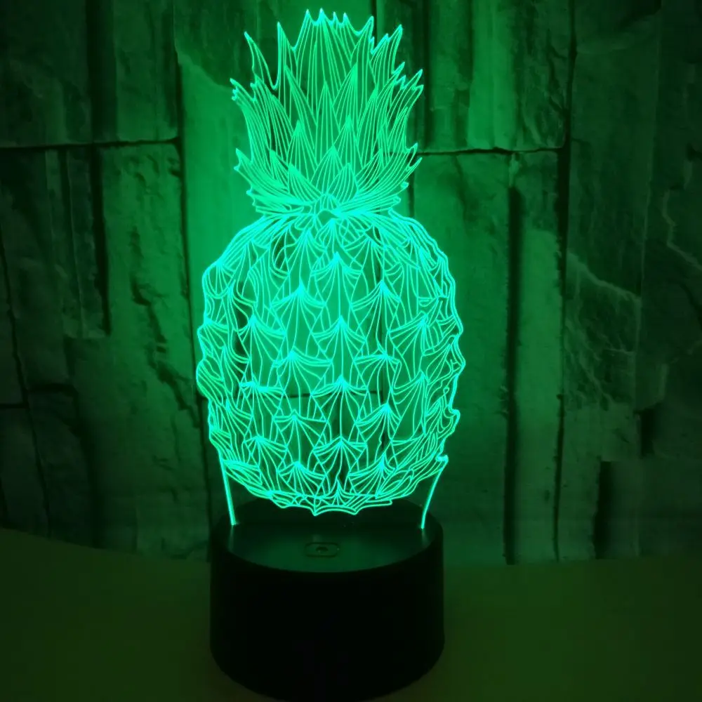 Veleprodaja Ananas 3d noćno svjetlo-Daljinsko Touch Usb Led Dječje Svjetiljke Svjetiljke prekidač Prekrasan 7 promjena boje 3D Lampa