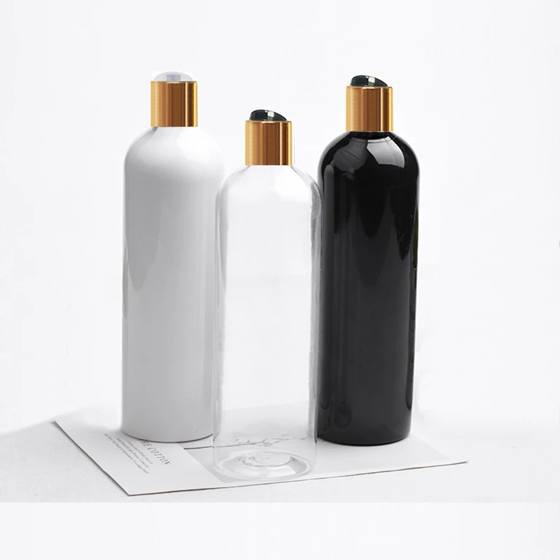 1pc 400 ml bijela prozirna crna Prazna plastična boca šampona Zlatno srebrni disk za gornji kapak Boca za pranje tijela za kućne ljubimce Plastična ambalaža