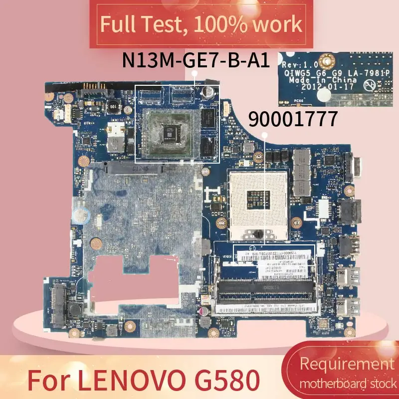 90001777 Za LENOVO G580 LA-7981P 11S90001777ZZ SLJ8E N13M-GE7-B-A1 matična ploča Matična ploča kompletan test 100% rada