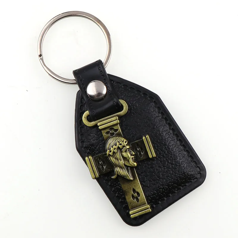 Privjesci za ključeve od Umjetne Kože Jersus Head Sveti Križ privjesci za Muškarce Crna Tag Antički Brončani Kuka S Premazom Držač Za Ključeve, Auto Držač Za Ključeve