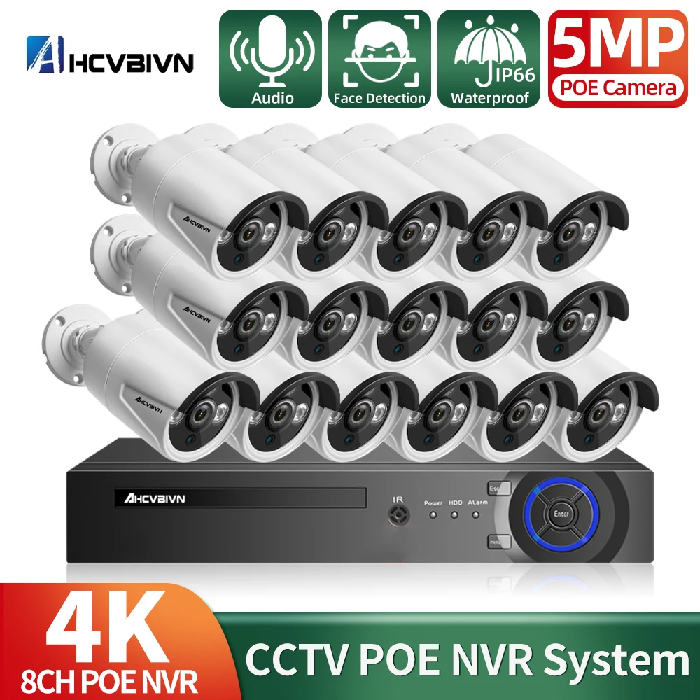 H. 265 + POE Sustav video nadzora 16CH Vanjski 5 Mp Audio PoE IP kamera IR-CUT Dnevni Noćni Vid P2P Komplet za video nadzor XMEye