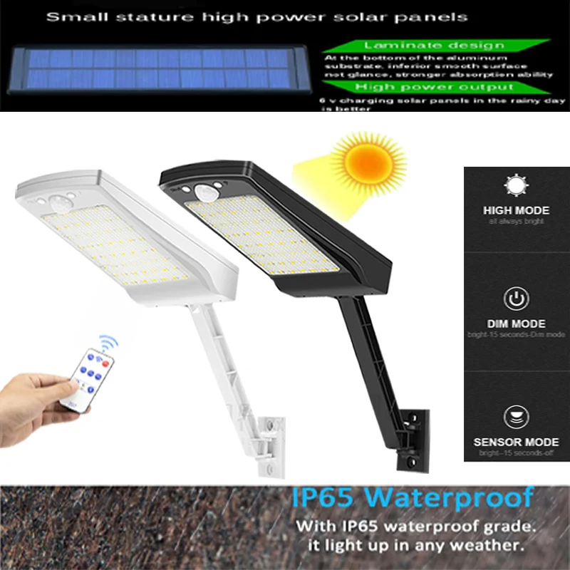 56 LED 800LM 3 Načina Vrtna Solarna Svjetla Vanjska Lampa Senzor Pokreta Vodootporan IP65 Sruši Lampa daljinski Upravljač#