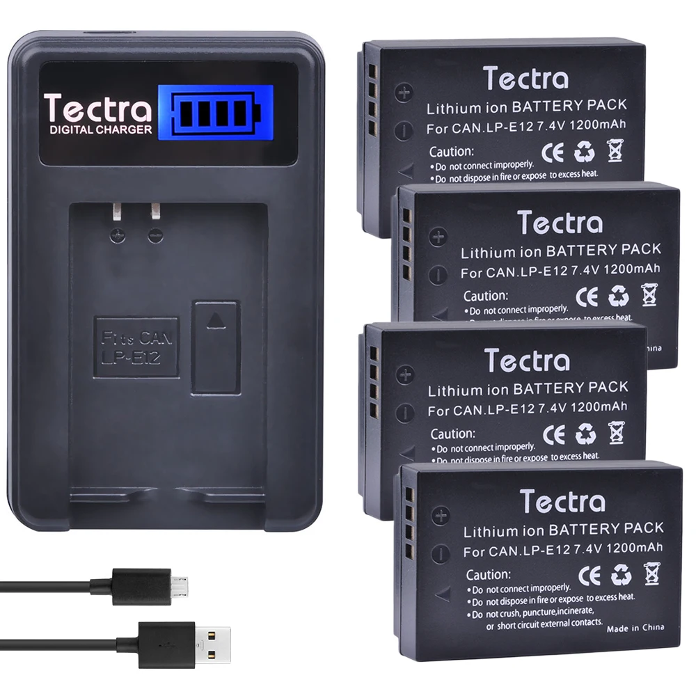 Tectra 4 kom. LP-E12 LPE12 Fotoaparat Li-ion Baterija + LCD Zaslon USB Punjač za Canon M 100D Poljubac X7 Rebel SL1 EOS DSLR M10