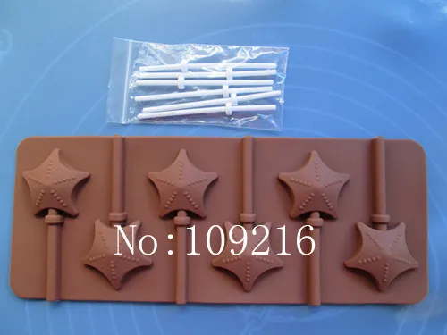 Rasprodaja!!1pc 6-Mala Morska Zvijezda Lizalica Na Štap Zelena Dobre Kvalitete 100% Hrane Silikon Torta/Čokolada/Bombona DIY Kalup