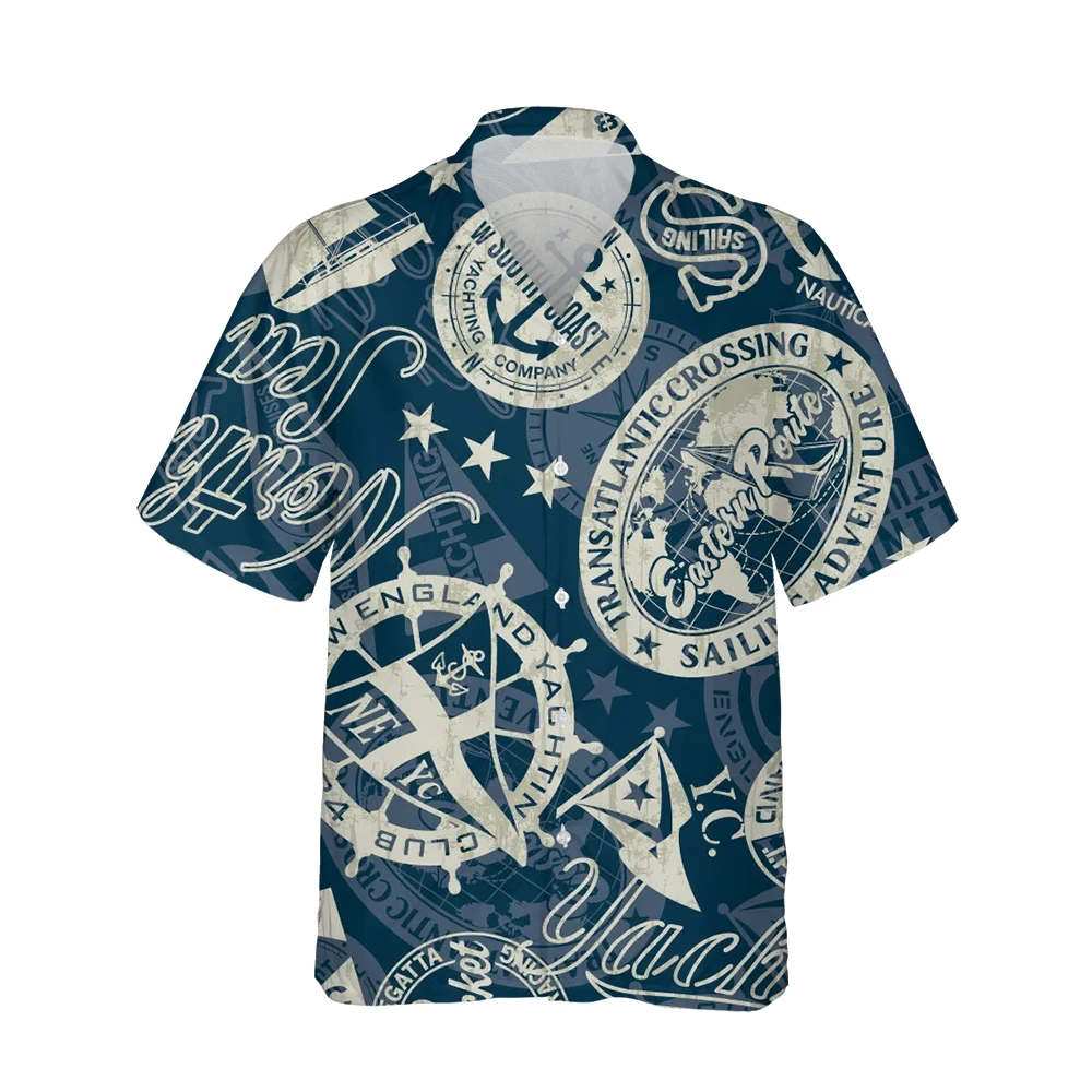 3d Morske Kompas S Cvjetnim Ispis Havajski Košulja Kratkih Rukava Muška Moda Trend Morske Ulični Stil Slobodne Vrhovima Vintage Odjeća