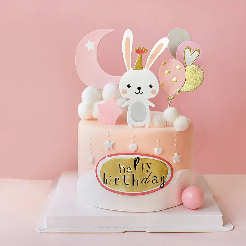 Slatka Ružičasta Zec s balonom, Kolač-Topper za tortu za rođendan djevojčice, Dječje College, Dječje Potrepštine Sretan Rođendan