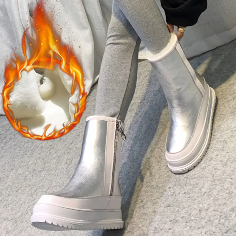 Zimske čizme ženske 2021 nove divlje cipele s debelim potplatima na platformi, kratka kožna površina, vodootporan đonovi хлопковая ženske cipele