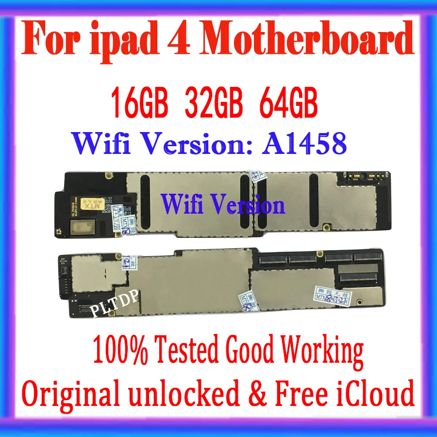 Čista matična ploča iCloud A1458 Originalni iPad 4 Matična ploča s punim čipovima A1459 ili A1460 Utor za SIM karticu za iPad 4 Разблокированная Logička naknada