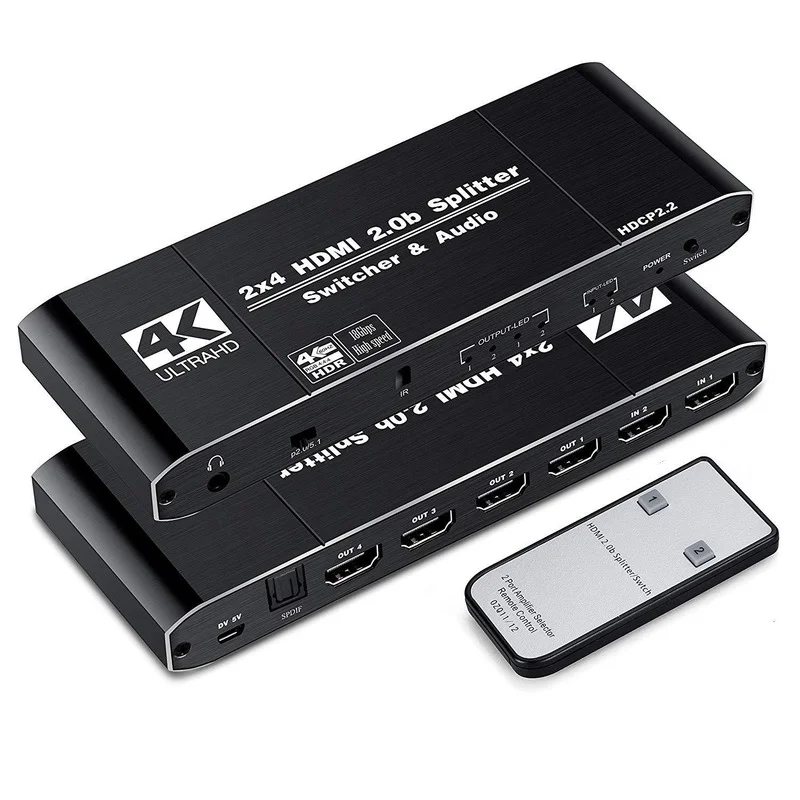 4K60Hz 2x4 HDMI-kompatibilnu prekidač 2.0 B, Razdjelnik, prekidač SPDIF Audio 3,5 mm i skalabilan 2 4 izlaz s daljinskom podrškom za 4K 3D HDCP2.2