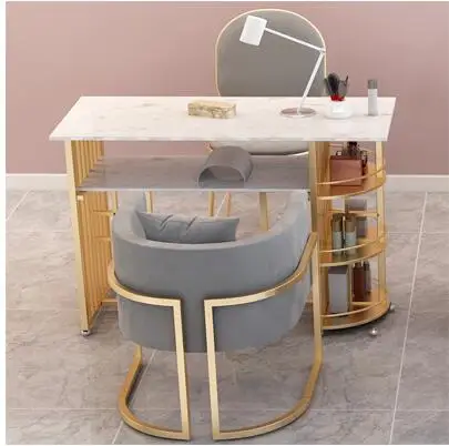 Besplatna dostava Online celebrity mramorni stol za dizajn noktiju i skup stolica kombinacija jednostavan pedikerski shop toaletni stol europski željeza umjetnost