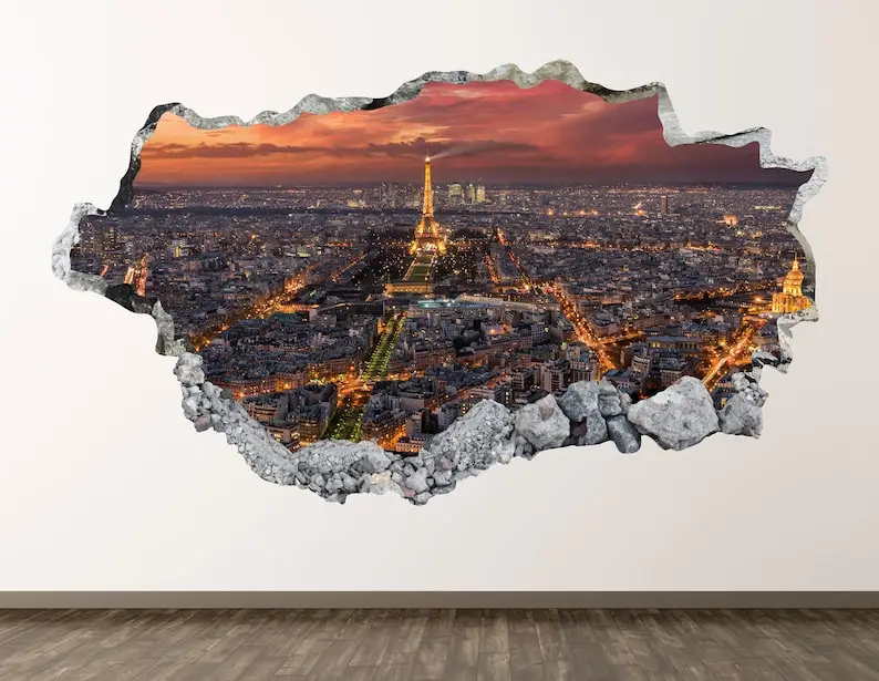 Pariška Gradska Svjetla Naljepnica Za Zid - Skyline 3D Razbili Zidni Umjetnička Oznaka Dekor Dječje Sobe Vinil Home Plakat Na Red Poklon KD640