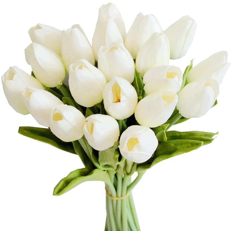 20шт Bijele 13,8-inčni Umjetni Tulipani Cvijeće za Uređenje Zurke, Svadbene Dekoracije Doma