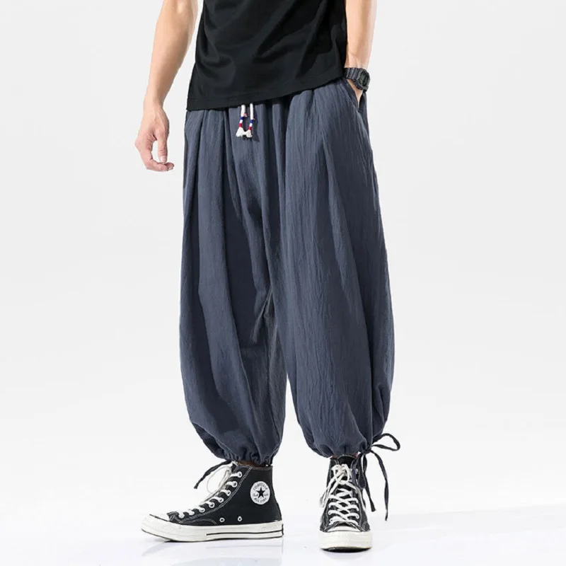 Japanska moda velike veličine ledene svila, pamuk posteljinu devet bodova svakodnevne hlače za proljeće/ljeto slobodan i udobne široke hlače
