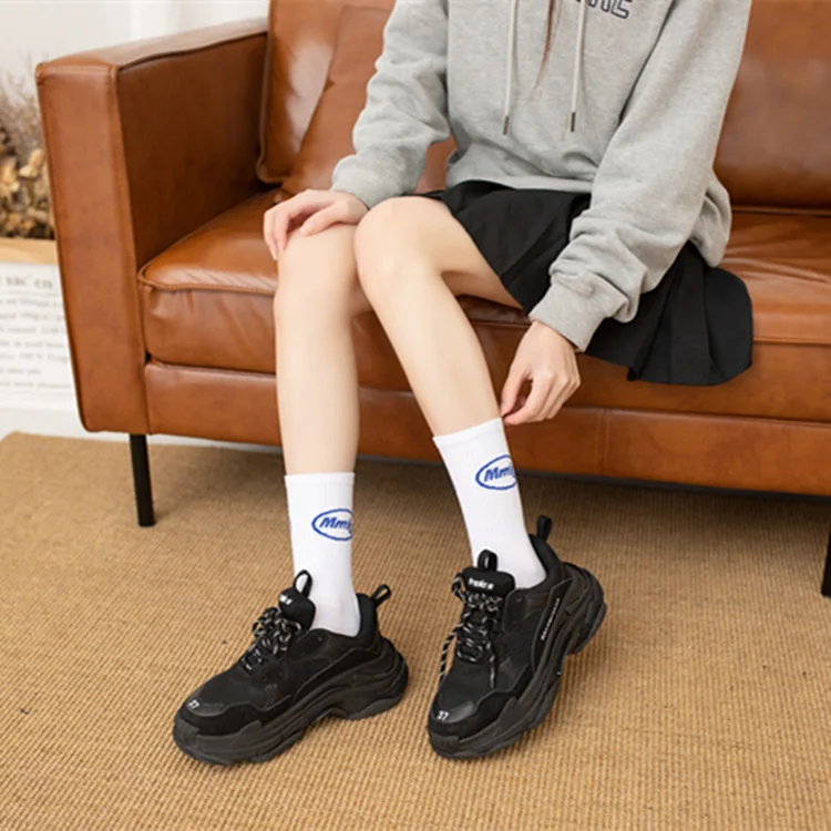 Tide brand Mmlg Koreja ulzzang Europske i američke ulične trend čarape sa slovima muške i ženske pamučne crno-bijele čarape-cijev
