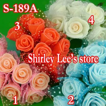 Veleprodaja - 96 grede = 1152 kom 25 mm mini-buket od umjetnog pjene s ružama od organza, 4 boje na izbor