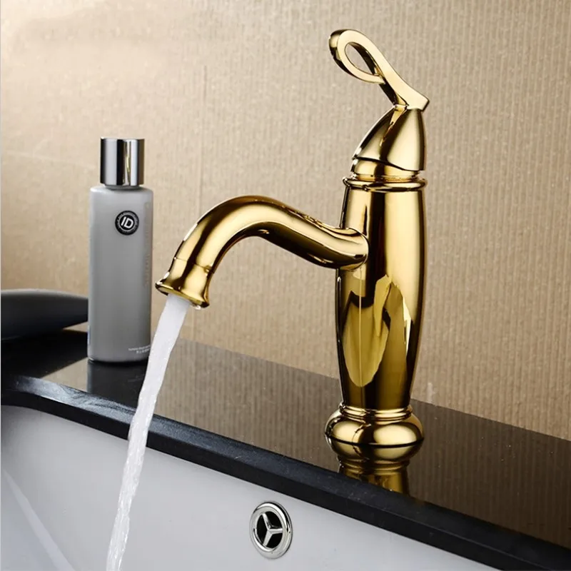 Luksuzni zlatni prikladniji mesinga miješalica za umivaonik u kupaonici, slavina za hladnu i toplu sudopera, high-end zlatne slavine