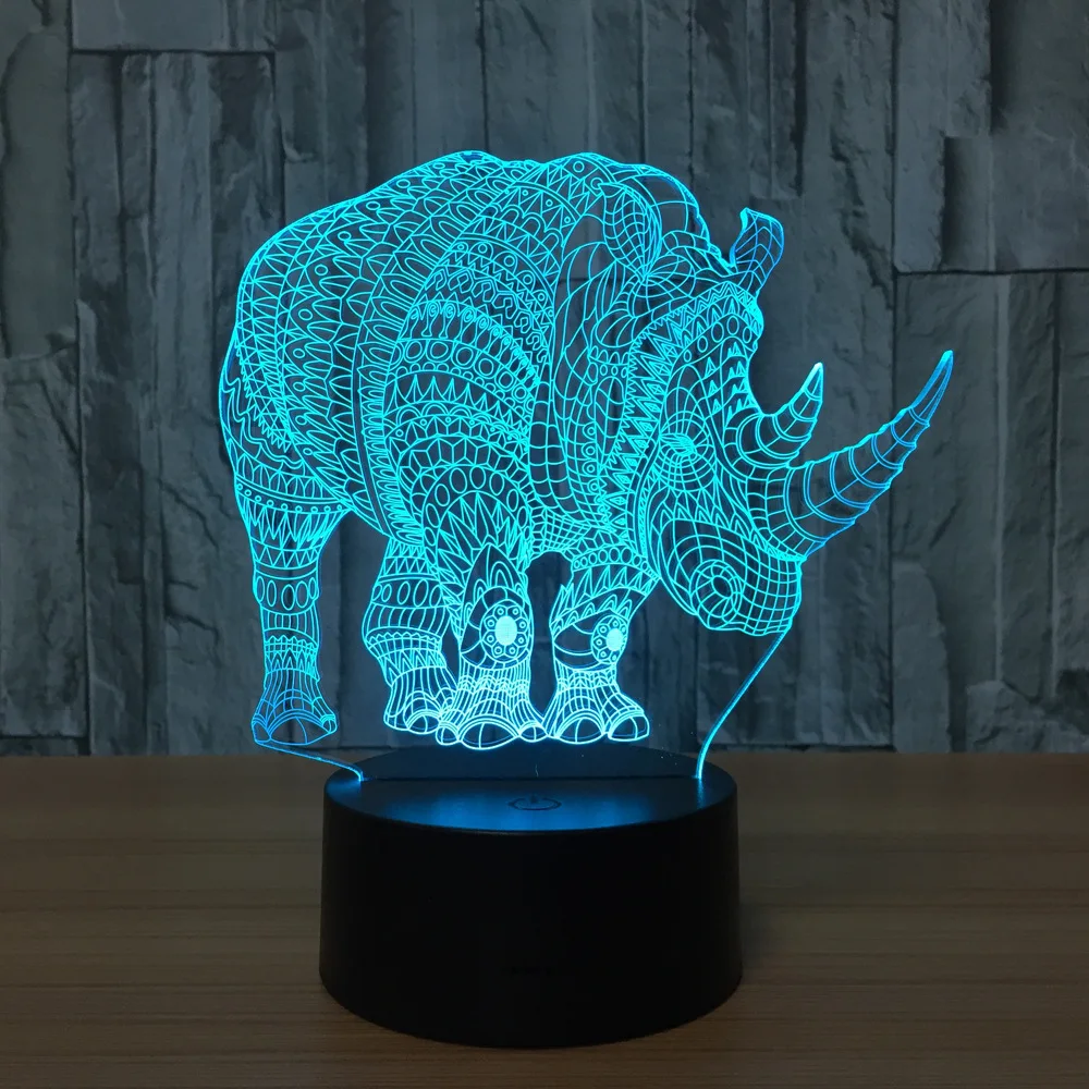Nosorog Akril uzorak noćno svjetlo 3D vizualni 7 boja čije uređenje prostorija Figurica Y68