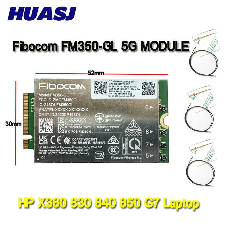 Huasj fibocom FM350-GL 5G 3G 4G Moudle M2 podržava 5G NR Za laptop HP X360 830 840 850 G7 4x4 MIMO GNSS modul