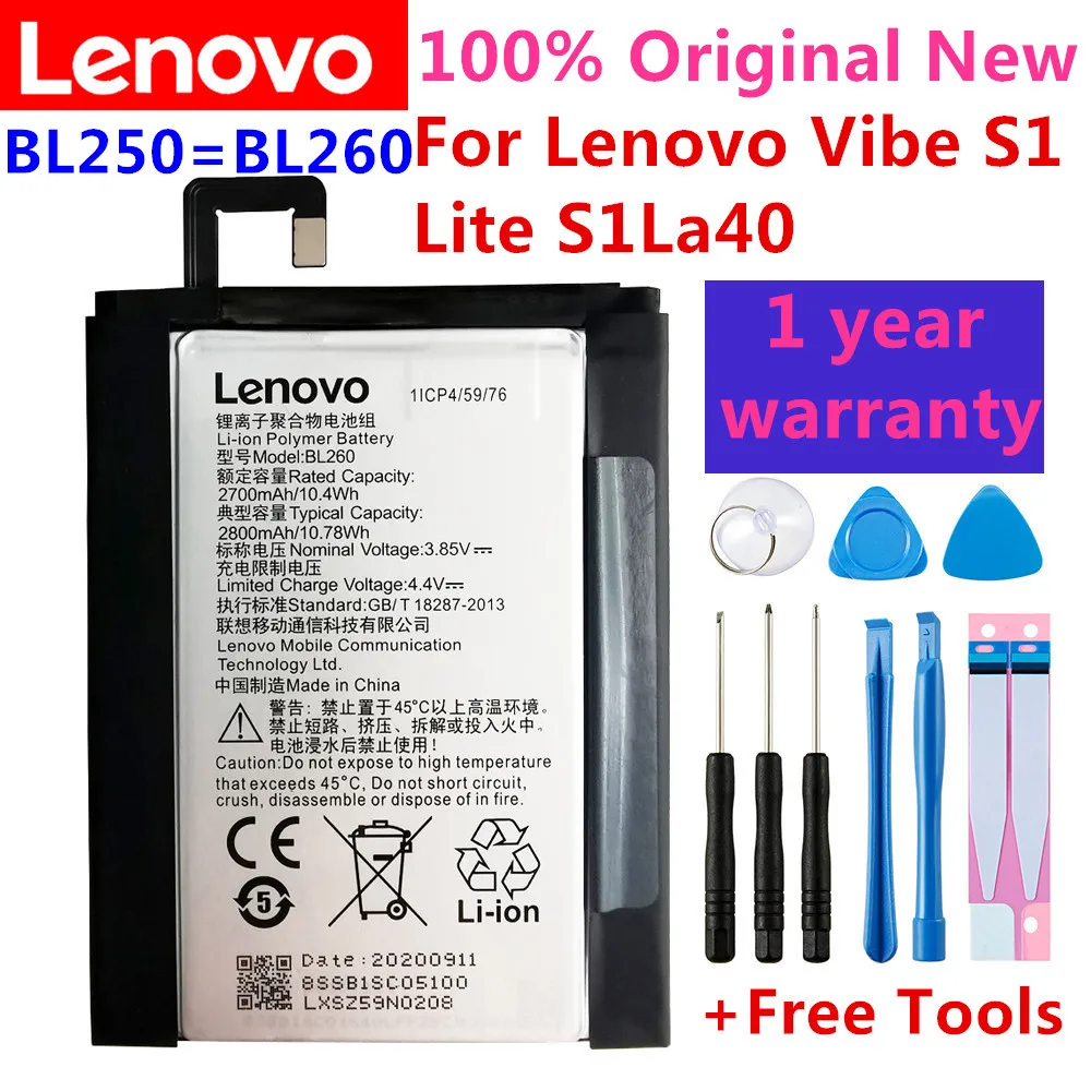 100% Original ZA Lenovo VIBE S1 S1c50 S1a40 BL250 baterija Li-ion Ugrađena litij-polimer baterija za mobilni telefon