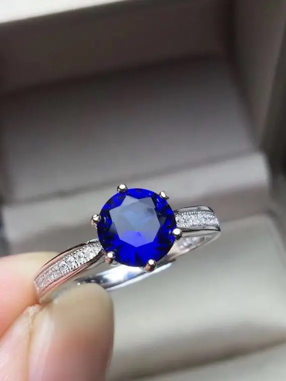 Prirodni plavi topaz prsten Besplatna dostava Prirodni pravi plavi topaz 925 sterling srebra 6 mm dragulj Fin nakit