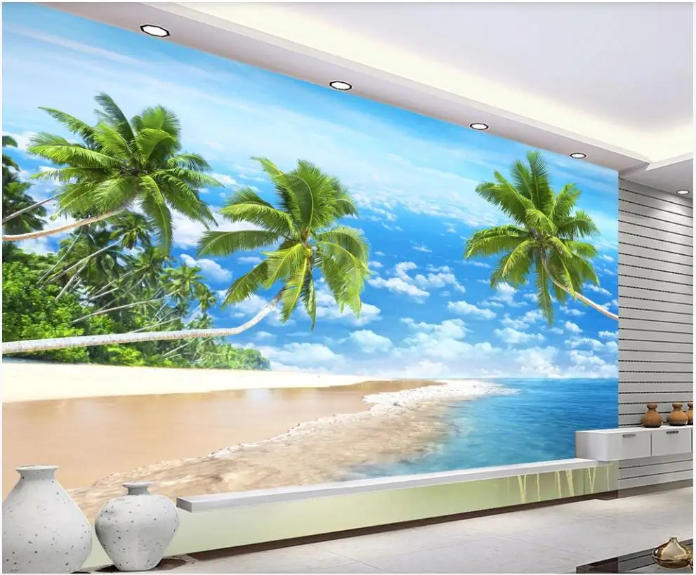 Običaj zidne tapete 3d Lijepo plavo nebo plaža kokos palma krajolik dekor dnevni boravak Tapete za zidove u rolama