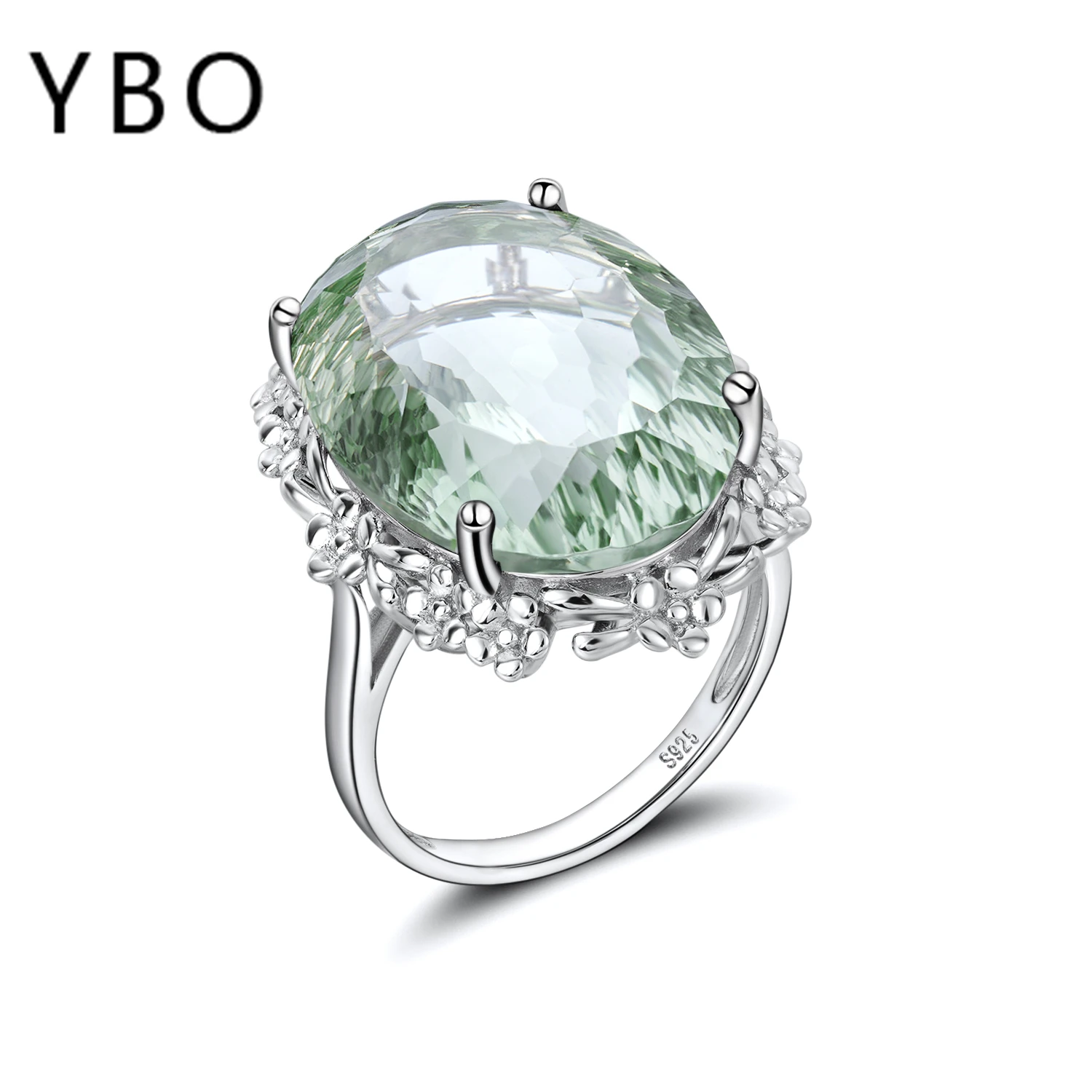 YBO 22.1 ct Prirodni Zeleni Kristal Prsten 925 Sterling Srebra Velike Dragulji Prsten Za Žene Vjenčanje College Vjenčanje Nakit