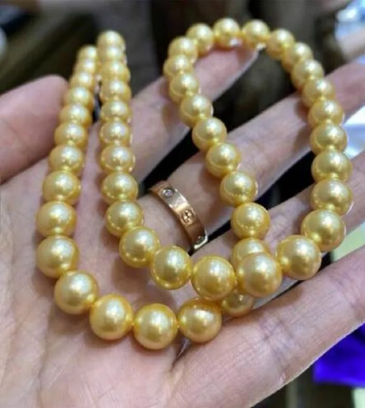 klasični 9-10 mm okruglo zlatno biserna ogrlica od južnog mora 18 inča 925 s