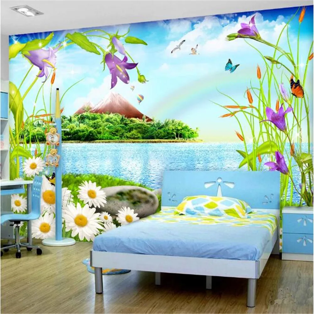Milofi desktop obloge foto zidovi su prekrasno jezero voda crtani krajolik slikarstvo dječja soba 3D zidno slikarstvo pozadina wa