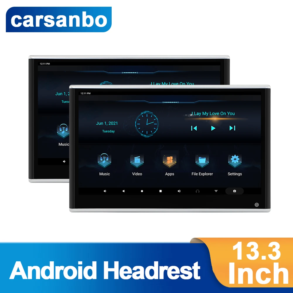Carsanbo Android 9,0 Auto Android Naslon za glavu Zaslon Od 13,3 Inča Reprodukciju 4K MP5 Monitor Podrška Ogledalo Zaslona Tablet Multimedije