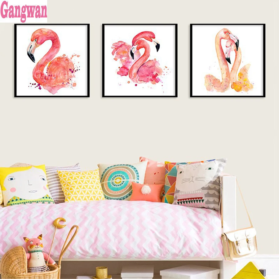 Pink Akvarel Flamingo diamond slikarstvo vez križem potpuna bušilica mozaik 3 kom. compl slika sa štrasom dekor dječje sobe