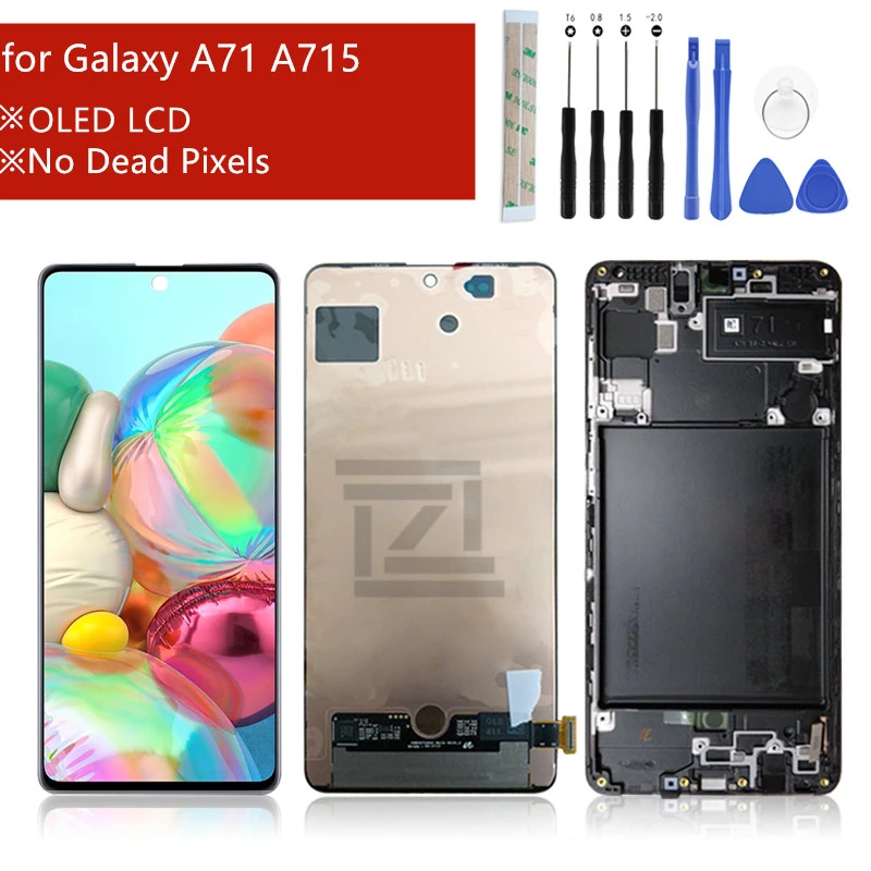 OLED Za Samsung Galaxy A71 A715 LCD Zaslon Osjetljiv na Dodir Digitalizator Sklopa S Okvirom a715f Zamjena ekrana Dijelovi Za popravak
