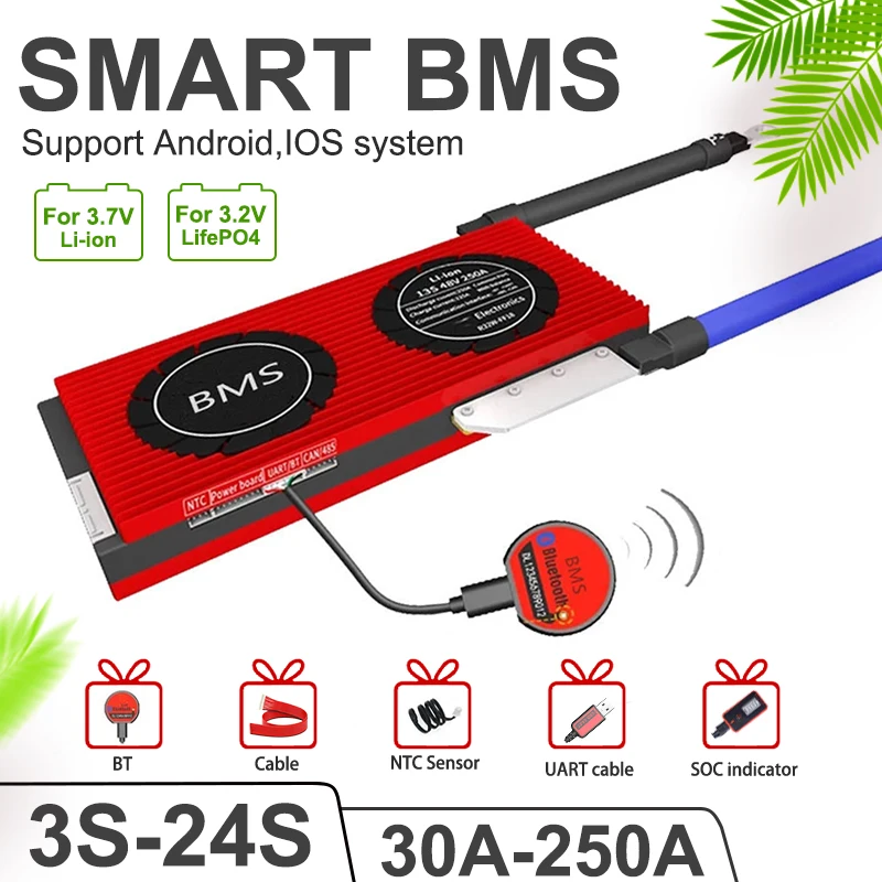 Smart BMS LiFePO4 3S 4S 6S 7S, 8S 10S 12S 13S 14S 15S 16S 17S 20S 24S 3,2 Bluetooth Aplikaciju Uart Kabel Za litij bateriju