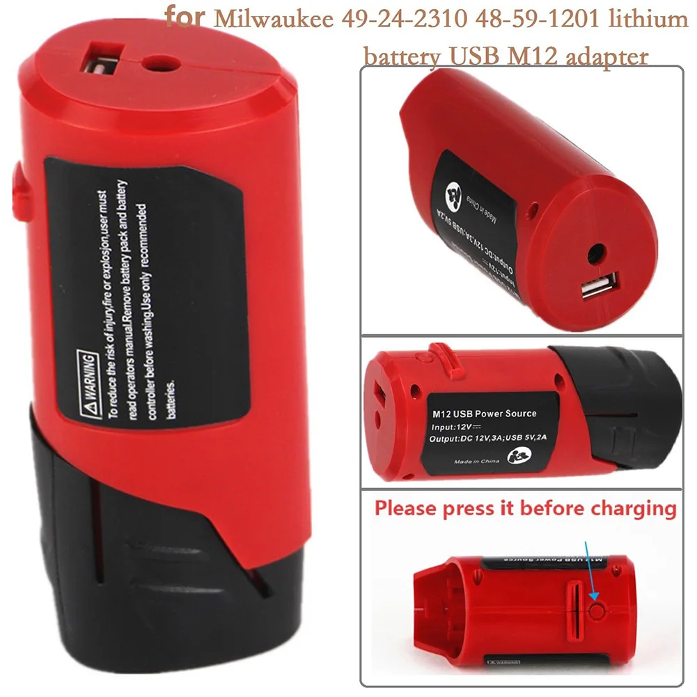 Izvor Napajanja Prijenosni Punjač Alati Pretvarač ABS Siguran Crvena Izmjenjivi USB Adapter Za Litij Bateriju Milwaukee 12V M12